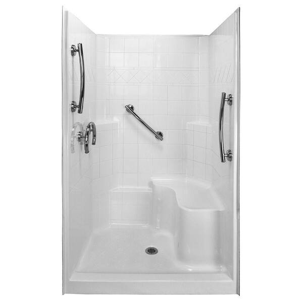 Ella Freedom 36.75 in. x 48 in. x 79.5 in. 3-piece Low Threshold Shower System in White with Right Side Seat