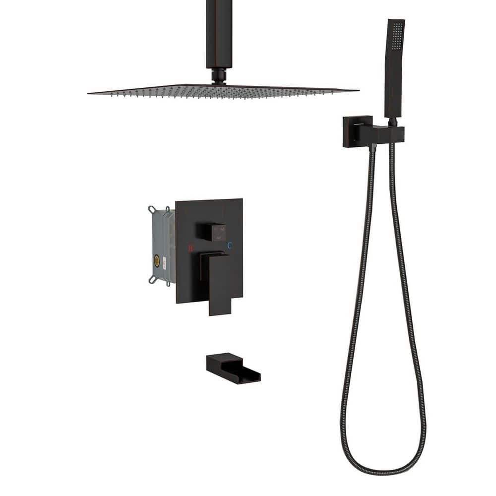 1-Spray 12 in. Square Ceiling Mount Dual Fixed and Handheld Shower Head and Tub Spout with 1.8 GPM in Oil Rubber Bronze price history on PriceWatchPro