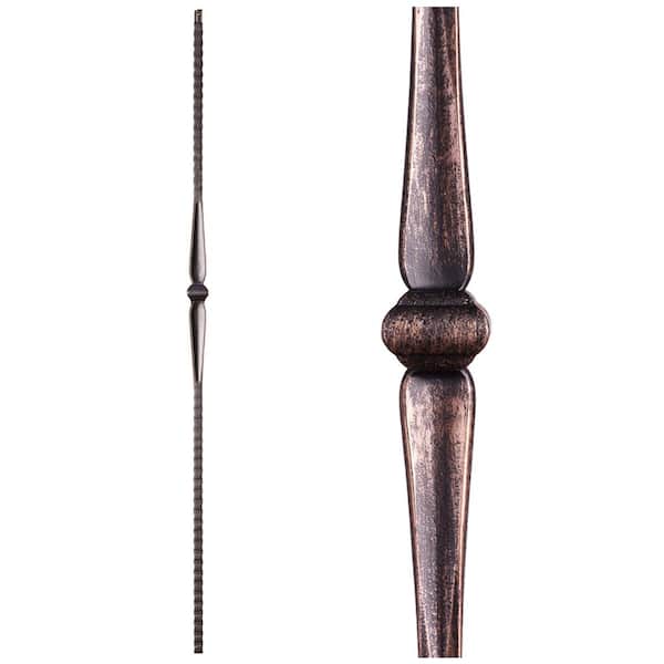 HOUSE OF FORGINGS Gothic Hammered 44 in. x 0.5625 in. Oil Rubbed Bronze Single Knuckle Square Face Hammered Solid Wrought Iron Baluster