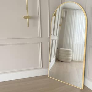 28 in. W x 71.2 in. H Modern Arched Aluminum Frame Gold Standing/Floor Standing Full-length Mirror