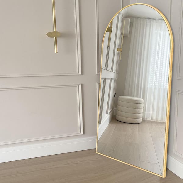 Sxiawe 28 in. W x 71.2 in. H Modern Arched Aluminum Frame Gold Standing/Floor Standing Full-length Mirror