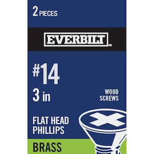 #14 x 3 in. Phillips Flat Head Brass Wood Screw (2-Pack)