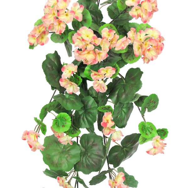 30 in. Peach Artificial Geranium Flower Stem Hanging Spray Bush