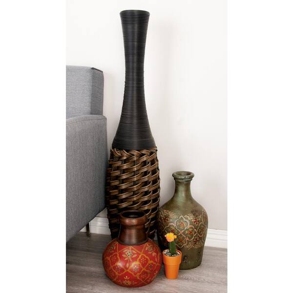 Litton Lane 40 in. Global-Inspired Brown Woven Rattan Decorative Vase