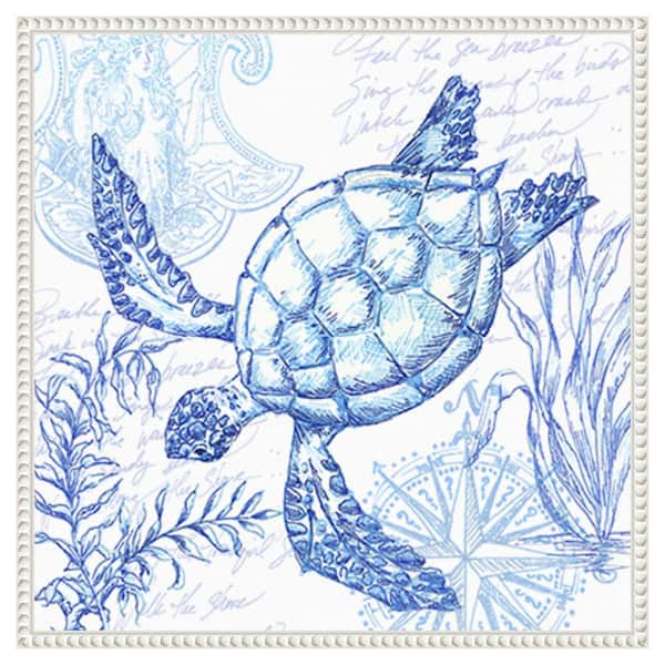 Amanti Art Coastal Sketchbook Turtle by Tre Sorelle Studios 22 in. W x 22 in. H Canvas Float Frame in White