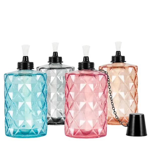 12oz Vibrant Glass Table Torches Multicolor Refillable Citronella Torches for Outdoor Decor 4 Pack