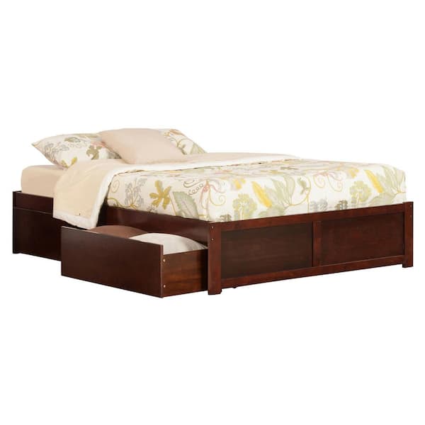 Concord Walnut King Platform Bed with Flat Panel Foot Board and 2-Urban Bed Drawers