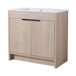 36 in. W x 18.3 in. D x 36.4 in. H Freestanding Bath Vanity in White with White Ceramic Top and Sink