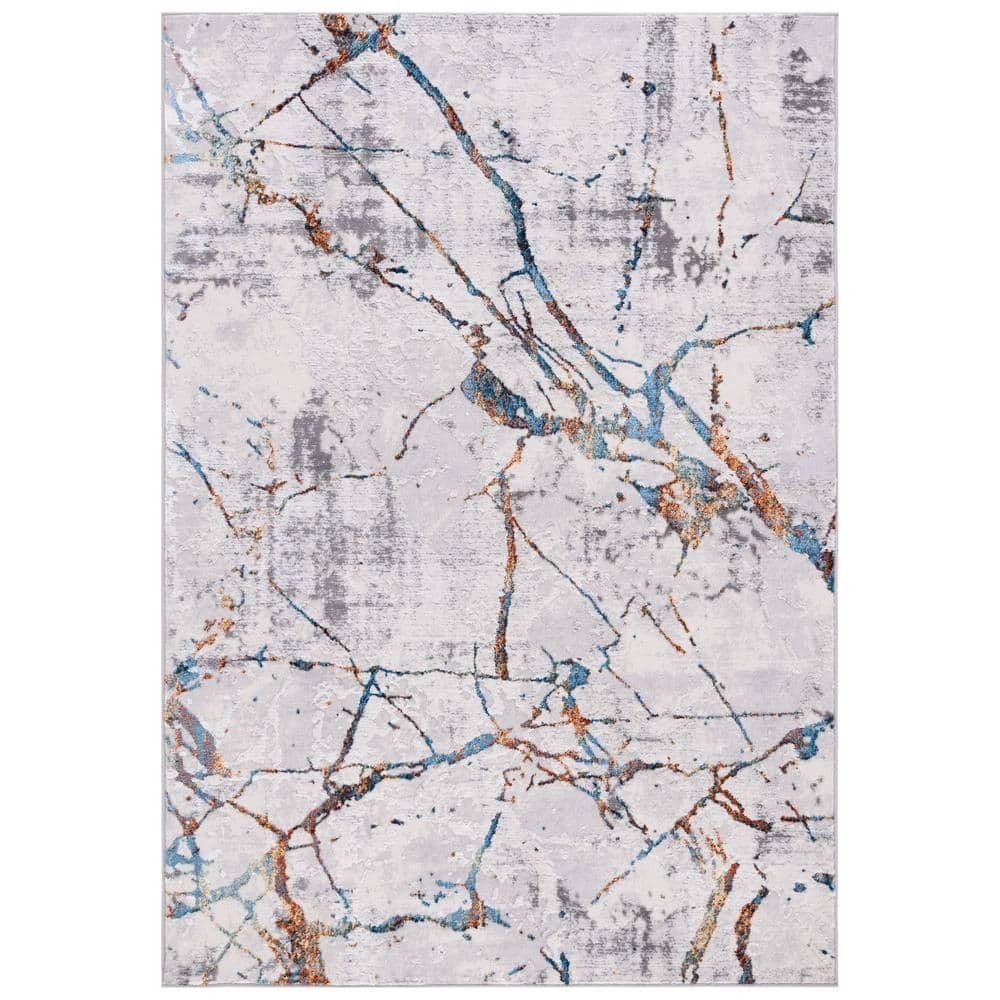 Grey and Blue Gold Abstract Hand-knotted Reversible Rug