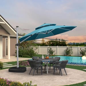 11 ft. Octagon High-Quality Aluminum Cantilever Polyester Outdoor Patio Umbrella with Wheels Base, Turquoise Blue