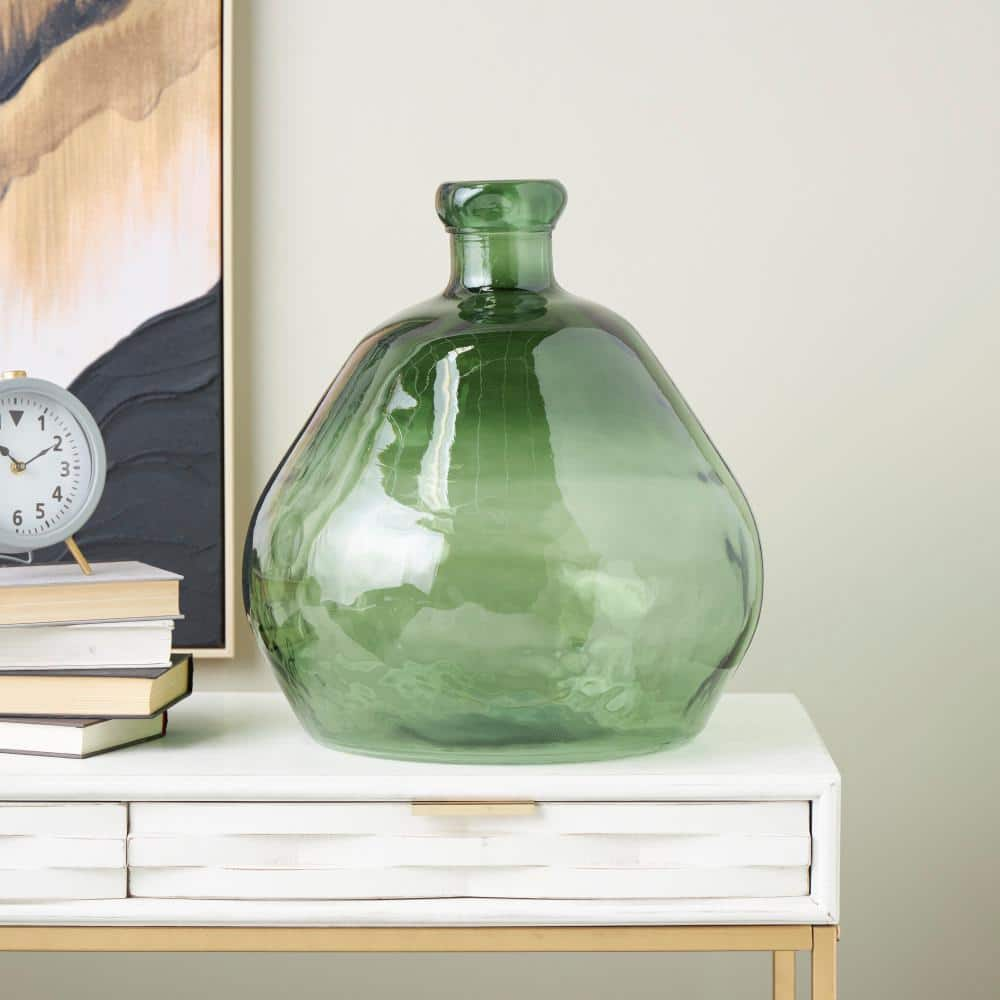 Litton Lane Green Handmade Wide Ombre Spanish Bottle Recycled Glass Decorative Vase