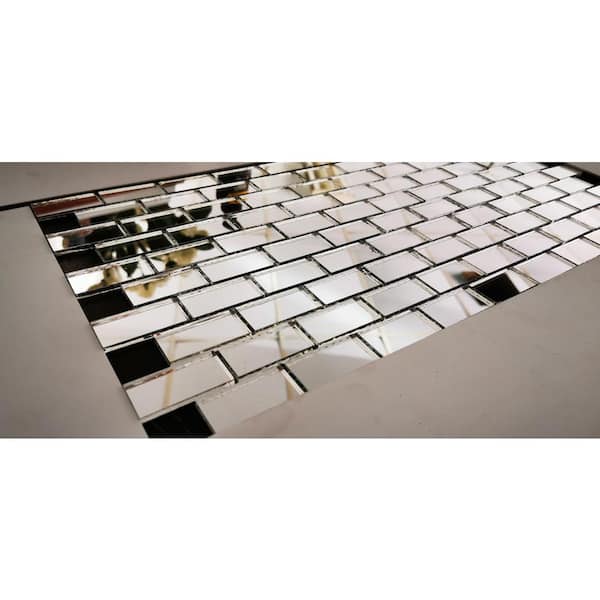 Abolos Reflections Straight Edge Silver Brick Mosaic 1 In X 2 Glass Mirror Wall Tile 14 Sq Ft Case Hmdmsc0102 Si The Home Depot - Mirror Tiles For Walls Home Depot