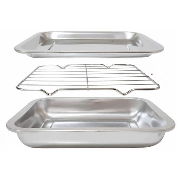 3 Piece Stainless Steel Tray Set with Rack Lightweight Easy Clean for Marinating Roasting Grilling Baking