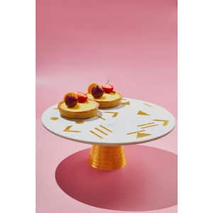 12 in. Single Tier Olympia with Gold Inlay White Marble Cake Stand