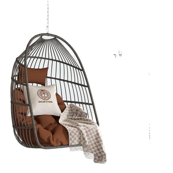 29.13 in. W Plastic Outdoor Garden Porch Swings with Brown Cushions