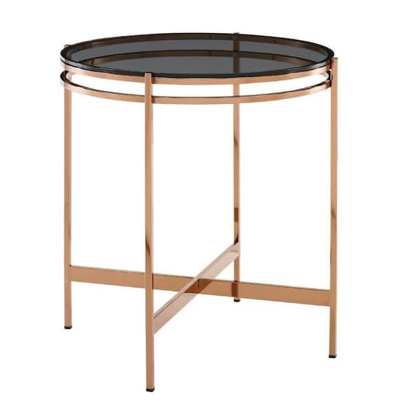 Benjara 16 in. Rose Gold and Black Round Glass Top Modern End Table