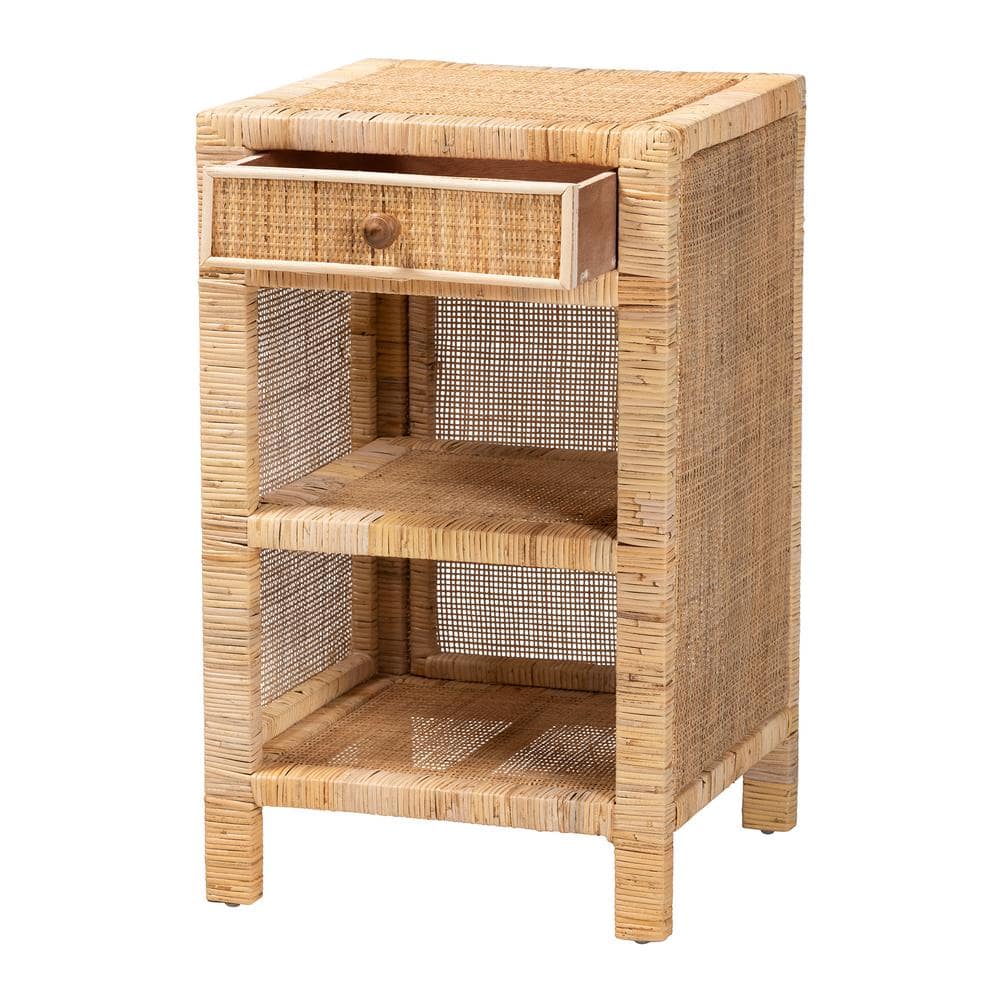 Bella Brown Mahogany and Natural Rattan 2-Drawer Night Table