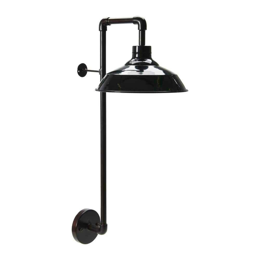 Storied Home Black Metal Wall Sconce with Round Shade EC0844 - The Home  Depot