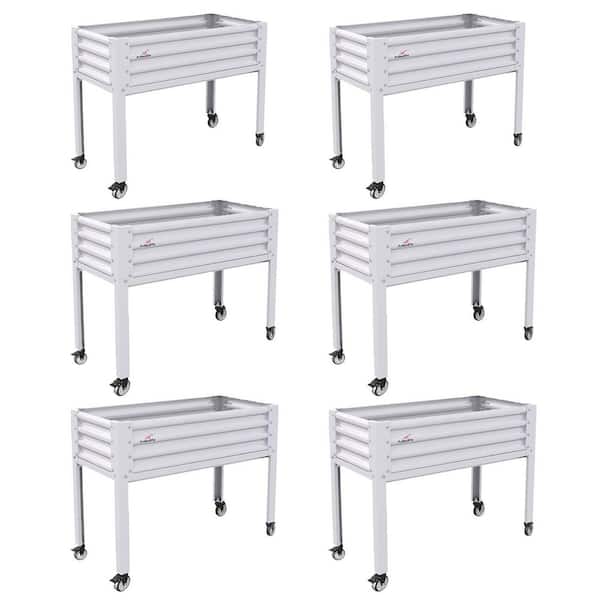 BOPOREA MEGO LLC 6-Set Galvanized Steel Raised Garden Bed 48 x 24 x 35 in. Elevated Planter Box on Wheels for Backyard, Balcony, Gardens