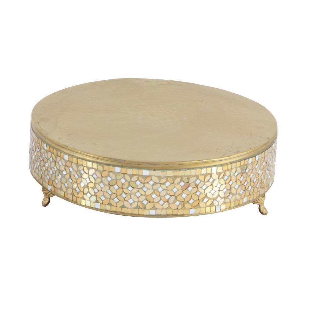 Gold Mosaic Patterned Glass and Metal Cake Stand Set of 3