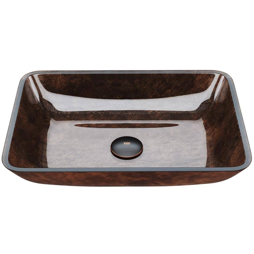 VIGO Donatello Artistic Rubywood Glass 18 in. L x 13 in. W x 4 in. H Rectangular Vessel Bathroom ...