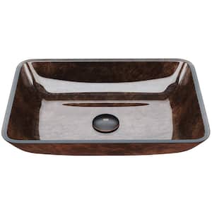 Glass Rectangular Vessel Bathroom Sink in Red and Brown Fusion