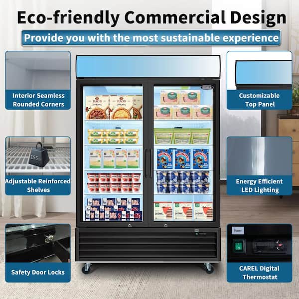 54 in. 44.7 Cu. Ft. Commercial Auto / Cycle Defrost Merchandiser Upright Freezer in Black with Glass Door and LED Panel