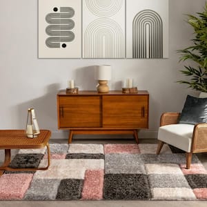 San Francisco Escondido Blush Modern Geometric Squares 3 ft. 11 in. x 5 ft. 3 in. 3D Carved Shag Area Rug