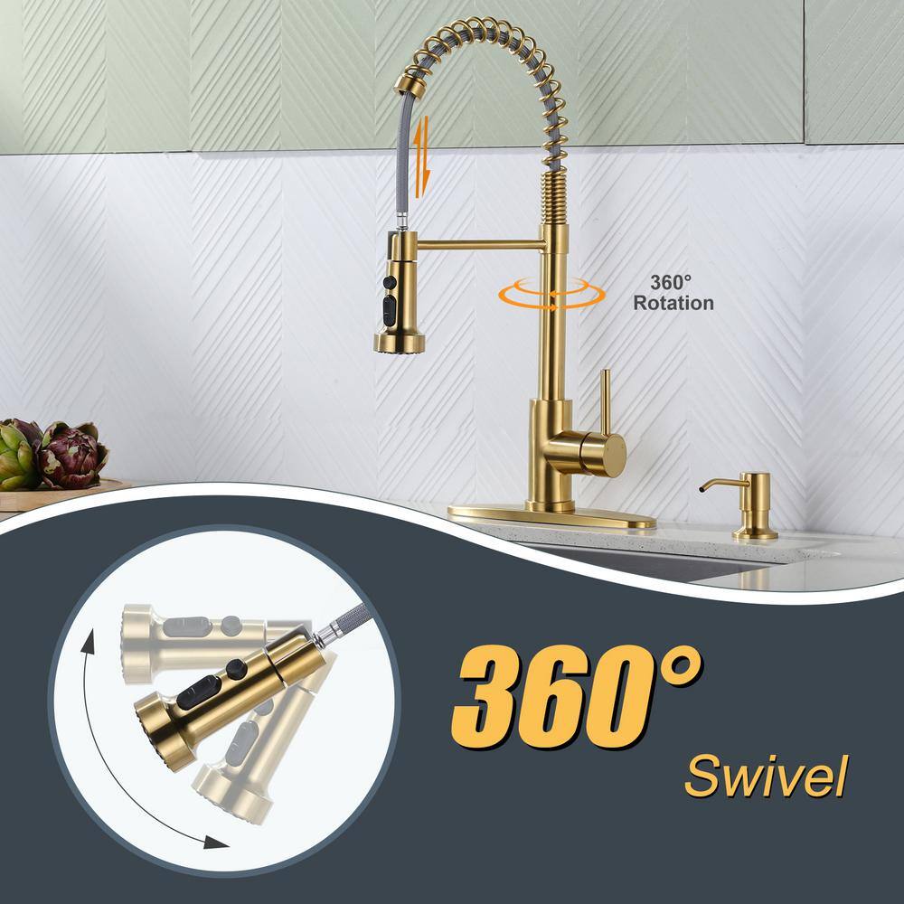Gold Stainless Steel Single Handle Pull Down Kitchen Faucet