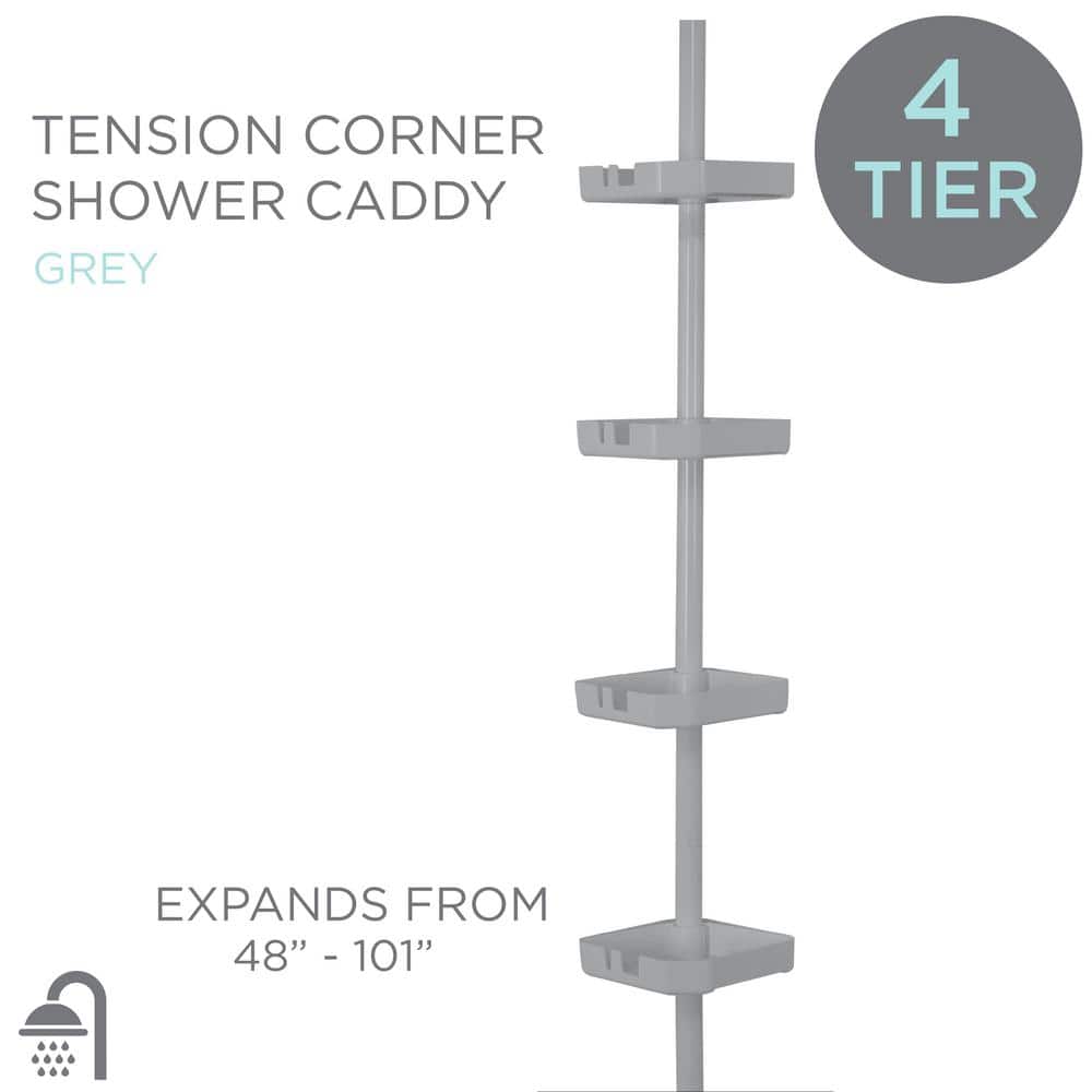Gray Metal 4-Tier Tension Corner Shower Organizer Caddy