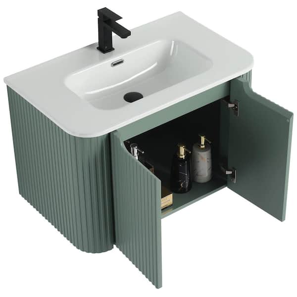 Caskvalley 30 in. Floating Bath Vanity in Mint Green with White Ceramic Sink Top Assembled