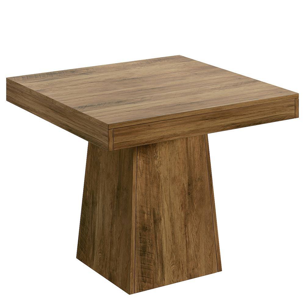 Halseey Brown Wood 31.5 in. Pedestal Square Dining Table Seats 4 for Home Dining Room, Living Room, Kitchen