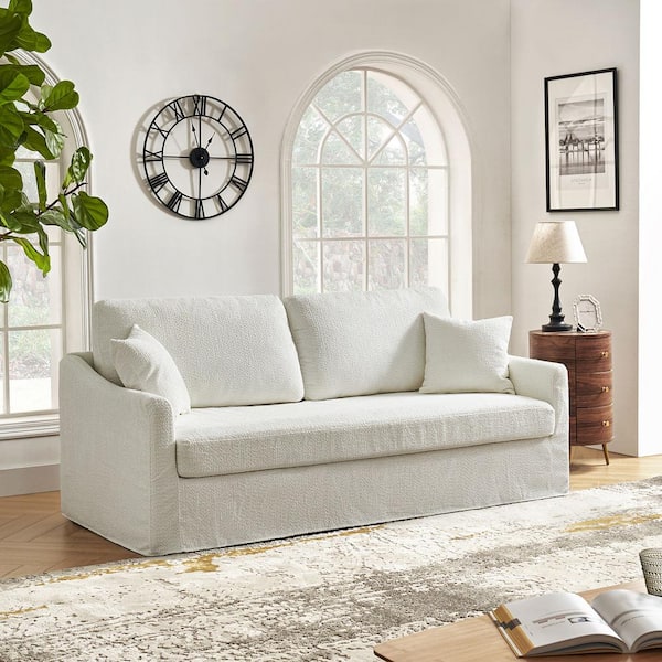 JAYDEN CREATION The Home in. Cushions-IVORY Wilfried 80.7 And Seat With - Depot SFAY0816-IVY-2 Removable Modern Slipcovered Sofa Back