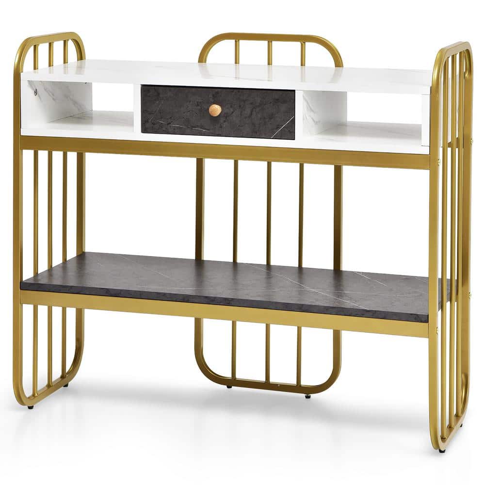 33.5 in. Multicolor Rectangle Console Table with Drawer Storage Shelf Wide Tabletop Modern for Entryway