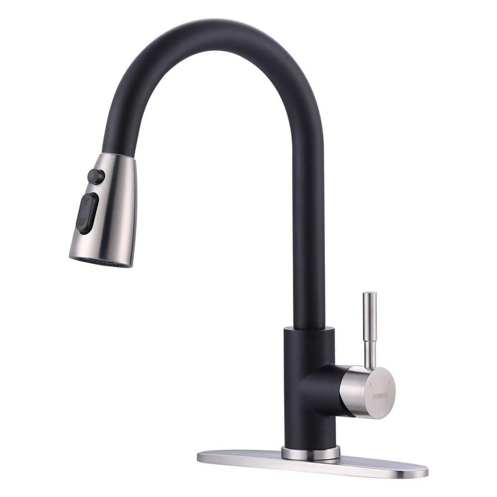15-Inch Black and Brushed Nickel Pull-Down Kitchen Faucet