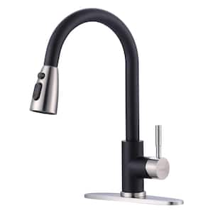 Single-Handle Pull-Down Sprayer Kitchen Faucet with Stream and PowerSpray Mode in Brushed Nickel and Black