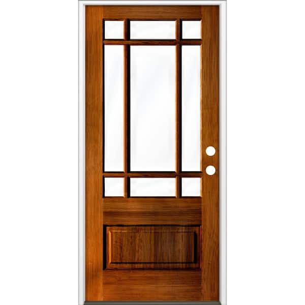 36 in. x 80 in. Craftsman Prairie 3/4 Lite Clear Glass Red Chestnut Stain Left-Hand/Inswing Hemlock Prehung Front Door