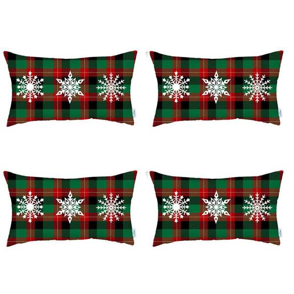 Mike&Co. New York Christmas Tree & Plaid Decorative Throw Pillow Set of 2 Lumbar White & Red for Couch, Bedding - Red - 12 x 20 in