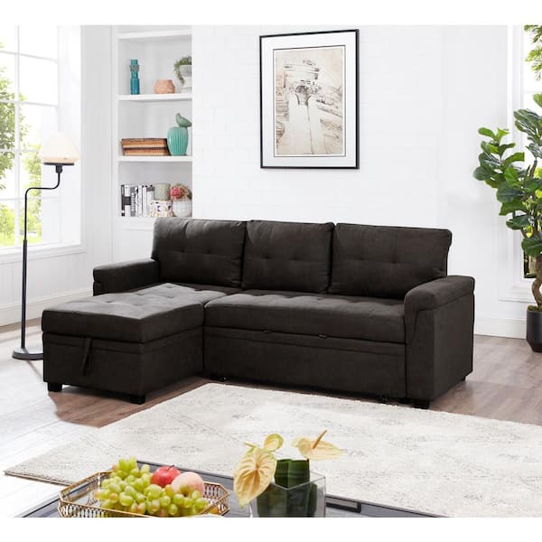 HOMESTOCK 78 In W Reversible Velvet Sleeper Sectional Sofa Storage ...