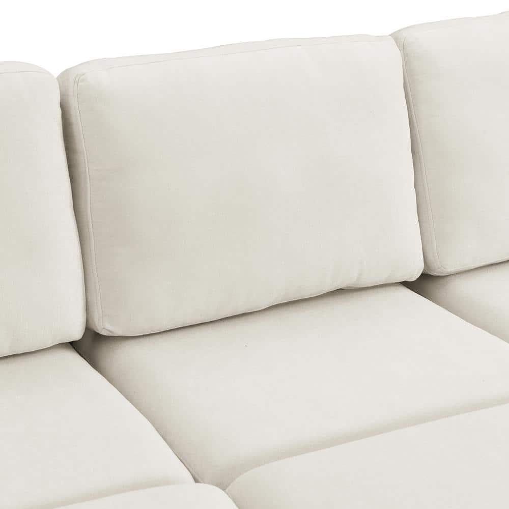 103" Beige Chenille Fabric Sectional Sofa with Ottoman