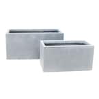 31 in. and 23 in. L Slate Gray Lightweight Concrete Modern Low Granite Outdoor Planter (Set of 2)