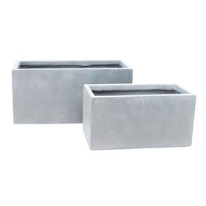 31 in. and 23 in. L Slate Gray Lightweight Concrete Modern Low Granite Outdoor Planter (Set of 2)