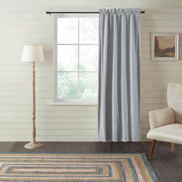 Sawyer Mill Blue White Ticking Stripe 40 in. W x 84 in. L Blackout Curtain