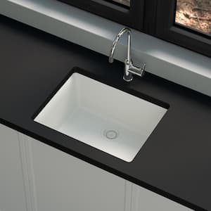 Stonehaven 24 in. Undermount Single Bowl White Ice Granite Composite Kitchen Sink with White Strainer
