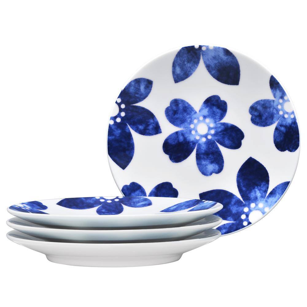Blue Floral Porcelain Appetizer Plates Set of Four