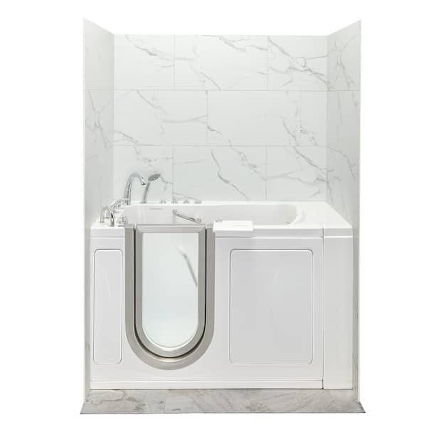 Royal 52 in. x 31.5 in. Left Drain Acrylic Walk-In Combination Bathtub in White with Carrara Wall Surround