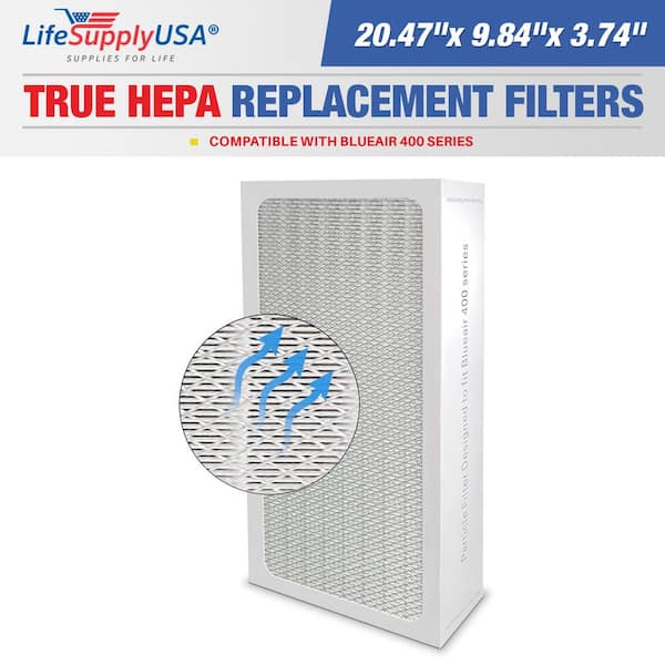 LifeSupplyUSA True HEPA Filter Replacement Purifier Compatible with Blueair 400-Series 400PF 401 401PF 410B 402 403 410 450E 455 455EB