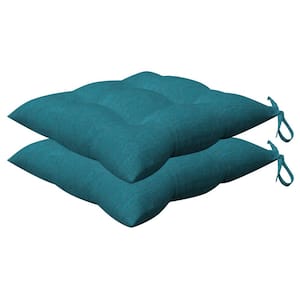 Outdoor Square Tufted Dining Seat Cushion Textured Solid Teal (Set of 2)