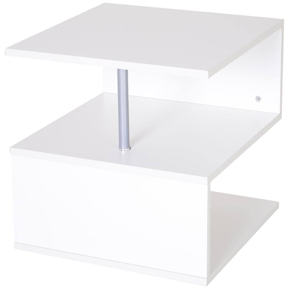 White S-Shaped Multi-Level End Table with Steel Poles