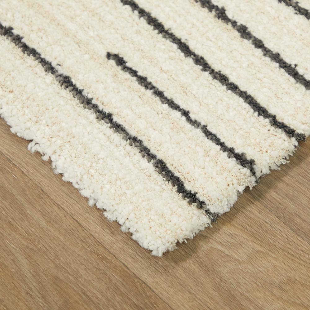 Cream and Gray Synthetic Stripe 9' x 12' Area Rug